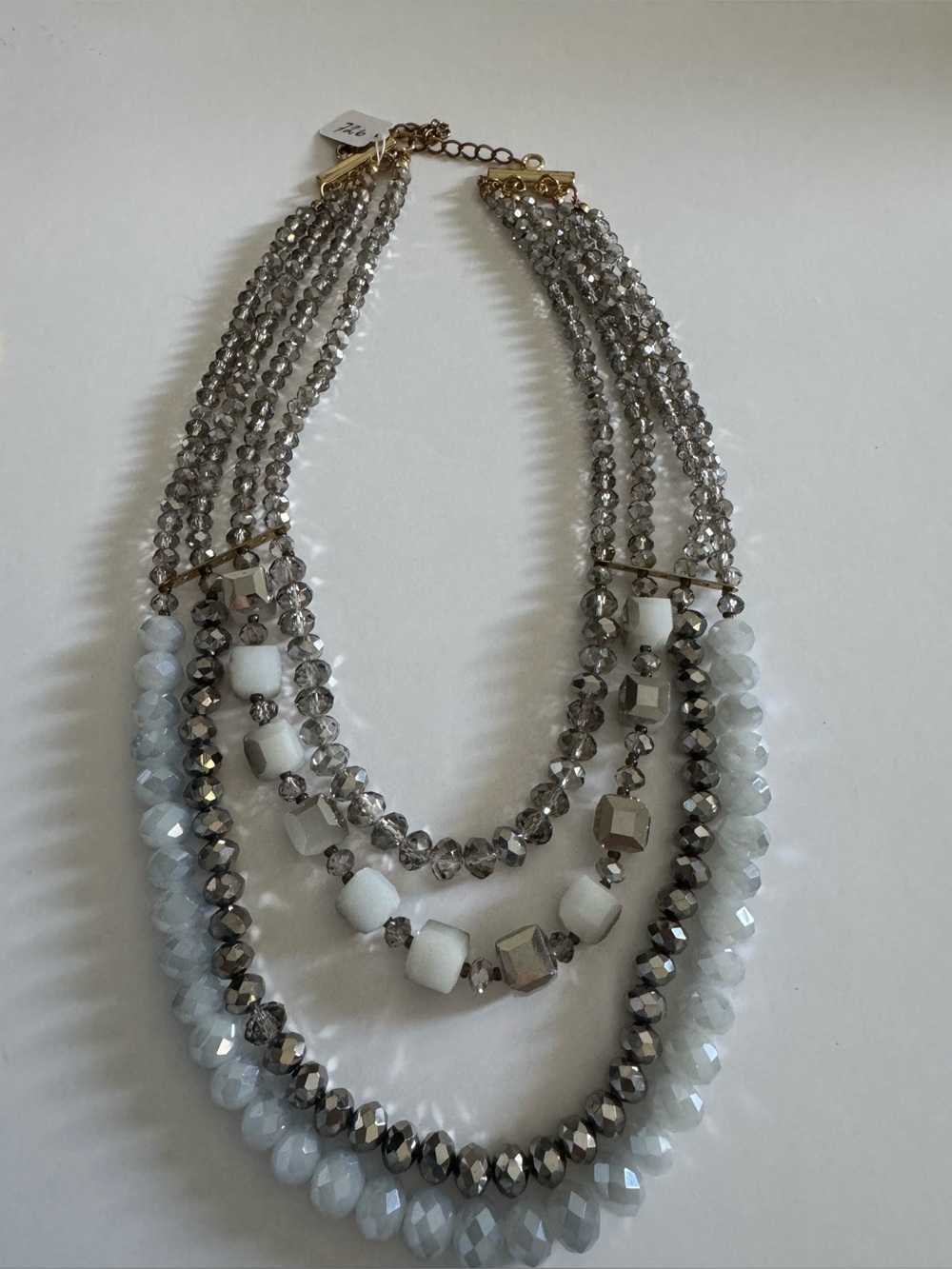 Multi-Strand Gray and White Beaded Statement Necklace